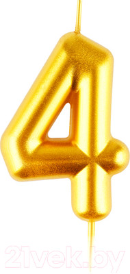 Свеча для торта Meshu Цифра 4 / MS_59952 (золото)