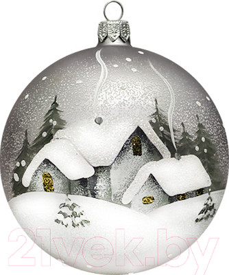 Шар новогодний Декарт Зимняя деревня 8Ш0062 (10см, серебристый)
