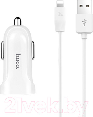 Зарядное устройство автомобильное Hoco Z2 + кабель AM-8pin Lightning / 6957531067771 (белый)