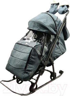 Санки-коляска GalaXy Kids 3-3С (джинс/серый с зеленым)