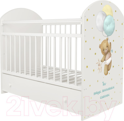 Детская кроватка INDIGO My Sleepy Мишка маятник и ящик (белый)