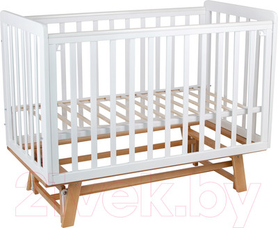 Детская кроватка INDIGO Style на ножках продольный маятник (белый/натуральный)