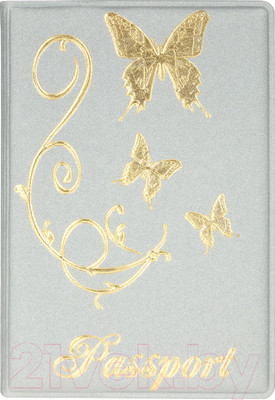 Обложка на паспорт OfficeSpace Бабочки / 342741 (серебряный)