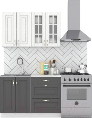 Кухонный гарнитур Интермебель Бостон-1 1.2 (акация белая/акация графит/мрамор лацио белый)