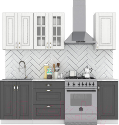 Кухонный гарнитур Интермебель Бостон-2 1.6 (акация белая/акация графит/мрамор лацио белый)