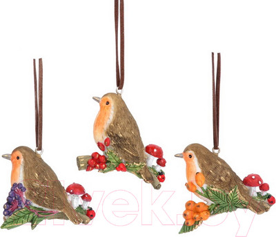 Елочная игрушка Gisela Graham Woodland Wildlife. Снегирь на мыльном пузыре / 13839