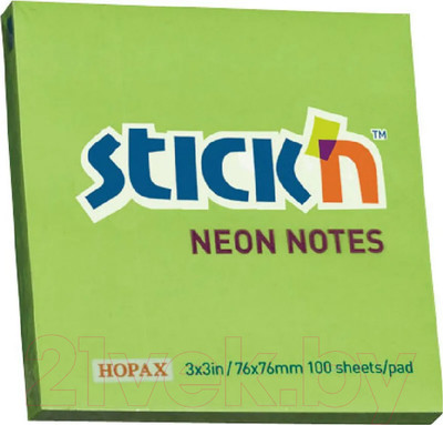Блок для записей Stick'n 822658/21167 (зеленый неон)
