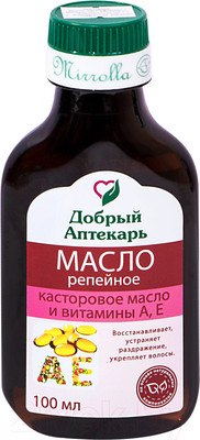 Масло для волос Добрый аптекарь Репейное с касторовым маслом и витаминами А, Е (100мл)