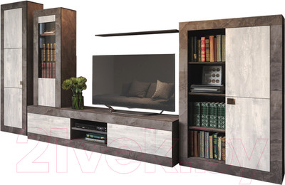 Горка для гостиной Мебель-КМК Лондон 0919 (оникс/бетон светлый)