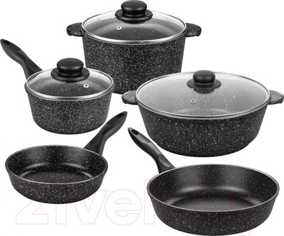 Набор кухонной посуды Elan Gallery Гармония вкуса 120273+5 (черный мрамор)
