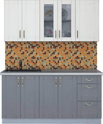 Кухонный гарнитур Интерлиния Мила Крафт 1.6Б (дуб серый/дуб полярный/травертин серый)