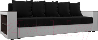 Диван Лига Диванов Дубай лайт полки слева / 114329L (микровельвет черный/экокожа белый)
