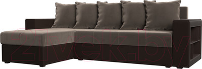 Диван угловой Лига Диванов Дубай лайт левый (велюр коричневый/экокожа коричневый)