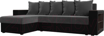 Диван угловой Лига Диванов Дубай лайт левый (велюр серый/экокожа черный)