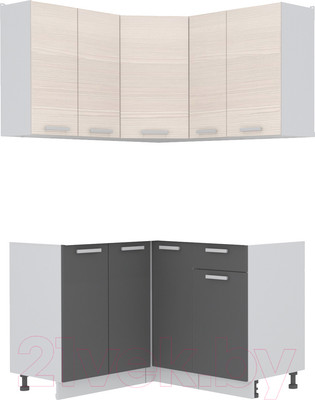 Кухонный гарнитур Интерлиния Мила Лайт 1.2x1.3 без столешницы (вудлайн кремовый/антрацит)