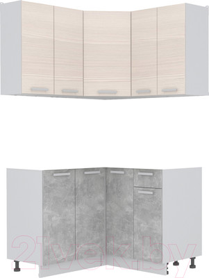 Кухонный гарнитур Интерлиния Мила Лайт 1.2x1.2 без столешницы (вудлайн кремовый/бетон)