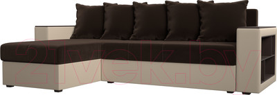 Диван угловой Лига Диванов Дубай лайт левый (микровельвет коричневый/экокожа бежевый)