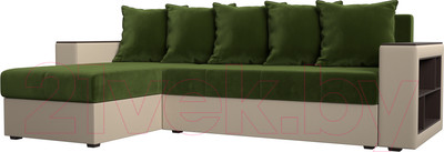 Диван угловой Лига Диванов Дубай лайт левый (микровельвет зеленый/экокожа бежевый)