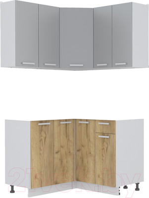 Кухонный гарнитур Интерлиния Мила Лайт 1.2x1.2 без столешницы (серебристый/дуб золотой)