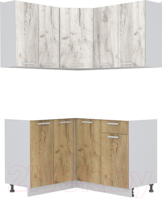 Кухонный гарнитур Интерлиния Мила Лайт 1.2x1.4 без столешницы (дуб белый/дуб золотой)