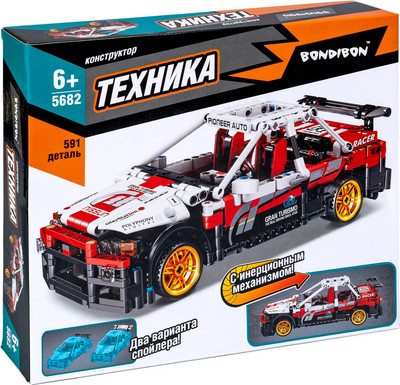 Конструктор инерционный Bondibon Гоночная машина / ВВ5682 (591эл, белый/красный)