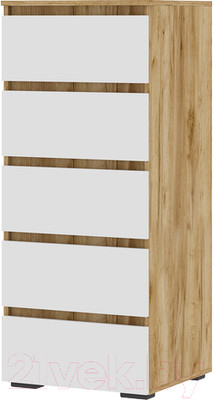 Комод Стендмебель Хелен КМ 03 502 5 ящиков (белый/дуб крафт золотой)