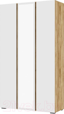 Шкаф Стендмебель Хелен ШК 02 3-х створчатый с зеркалом (белый/дуб крафт золотой)