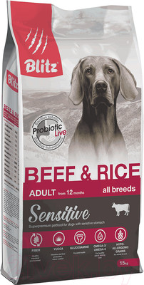 Сухой корм для собак Blitz Pets Sensitive Adult Beef & Rice / 4210 (15кг)