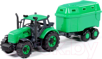 Трактор игрушечный Полесье С прицепом для перевозки животных инерционный / 94643 (зеленый)
