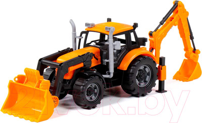 Экскаватор игрушечный Полесье погрузчик Прогресс инерционный / 91789 (оранжевый)