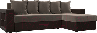 Диван угловой Лига Диванов Дубай лайт правый / 114156 (велюр коричневый/экокожа коричневый)