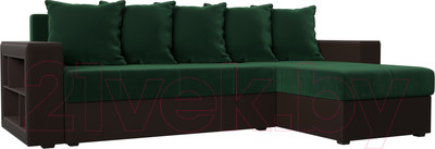 Диван угловой Лига Диванов Дубай лайт правый / 114158 (велюр зеленый/экокожа коричневый)