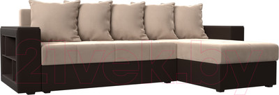 Диван угловой Лига Диванов Дубай лайт правый / 114159 (велюр бежевый/экокожа коричневый)