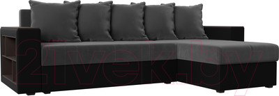 Диван угловой Лига Диванов Дубай лайт правый / 114160 (велюр серый/экокожа черный)