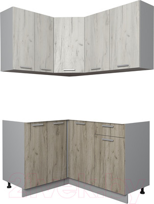 Кухонный гарнитур Интерлиния Мила Лайт 1.2x1.4 без столешницы (дуб белый/дуб серый)