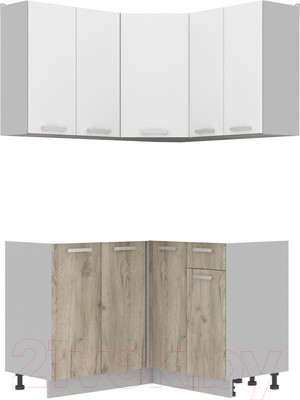 Кухонный гарнитур Интерлиния Мила Лайт 1.2x1.2 без столешницы (белый платинум/дуб серый)