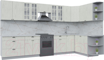 Кухонный гарнитур Интерлиния Берес 1.7x3.6 правая (дуб снежный/серый каспий)