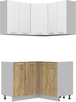 Кухонный гарнитур Интерлиния Мила Лайт 1.2x1.2 без столешницы (белый платинум/дуб золотой)