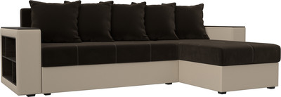 Диван угловой Лига Диванов Дубай лайт правый / 114183 (микровельвет коричневый/экокожа бежевый)