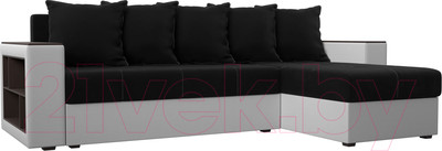 Диван угловой Лига Диванов Дубай лайт правый / 114184 (микровельвет черный/экокожа белый)