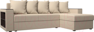 Диван угловой Лига Диванов Дубай лайт правый / 114198 (экокожа бежевый)