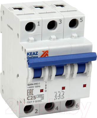 Выключатель автоматический КЭАЗ 3P C 25А 6кА OptiDin BM63-3C25-УХЛ3 / 260794