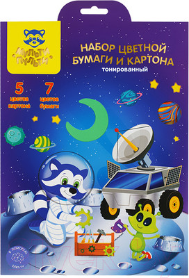 Набор цветной бумаги и картона Мульти-пульти Енот в космосе / БК7-5_38731