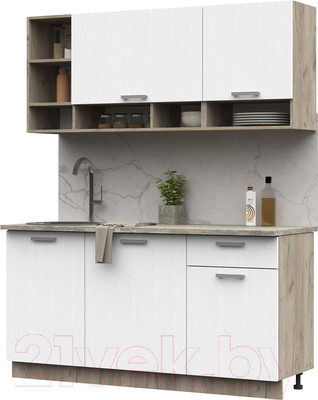 Кухонный гарнитур Стендмебель Рица 1.6 (белый текстура/дуб крафт серый)