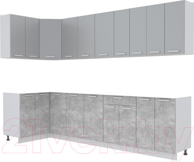 Кухонный гарнитур Интерлиния Мила Лайт 1.2x3.0 без столешницы (серебристый/бетон)