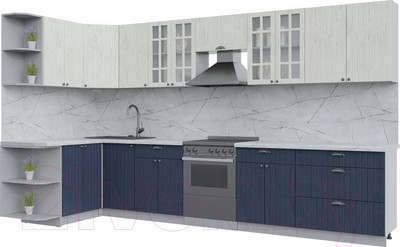 Кухонный гарнитур Интерлиния Берес 1.5x3.6 левая (дуб снежный/дуб королевский/серый каспий)