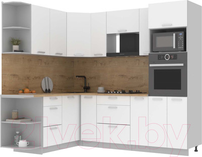 Кухонный гарнитур Интерлиния Мила Лайт 1.68x2.4 левая (белый платинум/белый платинум/дуб бунратти)