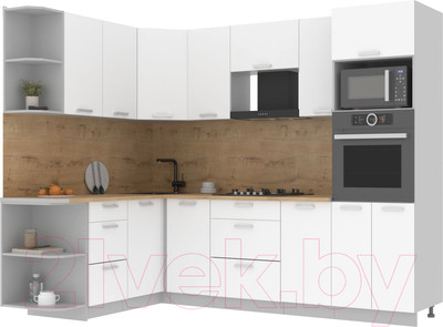 Кухонный гарнитур Интерлиния Мила Лайт 1.68x2.6 левая (белый платинум/белый платинум/дуб бунратти)