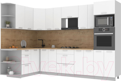 Кухонный гарнитур Интерлиния Мила Лайт 1.68x3.0 левая (белый платинум/белый платинум/дуб бунратти)