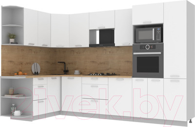 Кухонный гарнитур Интерлиния Мила Лайт 1.68x3.2 левая (белый платинум/белый платинум/дуб бунратти)